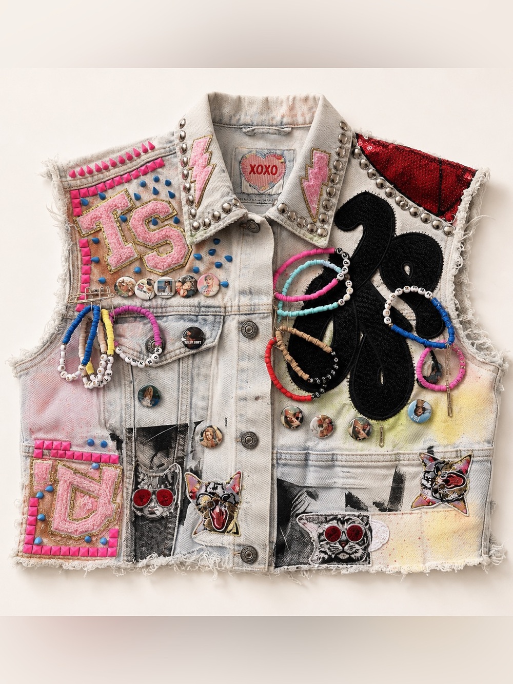 Custom Taylor Swift Eras Upcycled Denim Vest Bracelets Size S